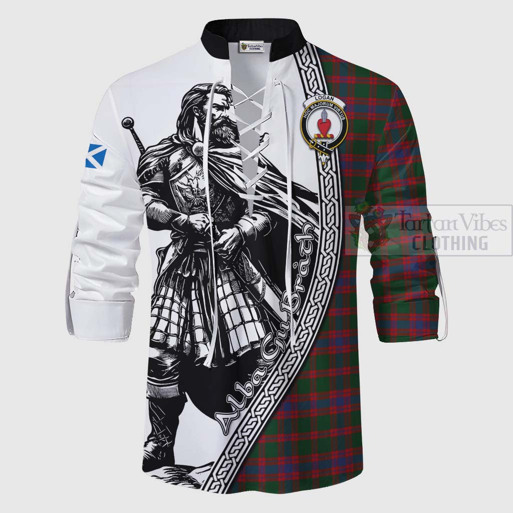 Tartan Vibes Clothing Logan Tartan Clan Crest Ghillie Kilt Shirt with Highlander Warrior Celtic Style