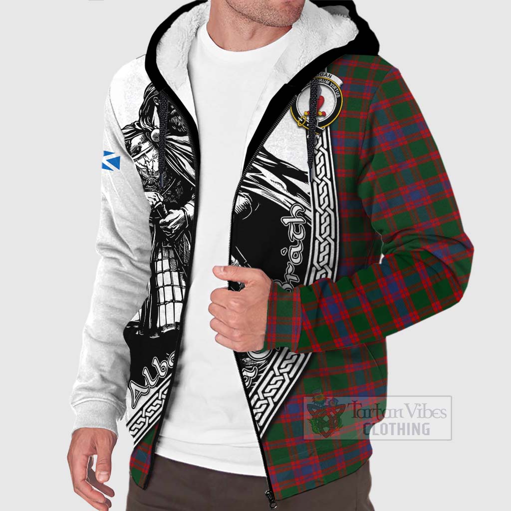Logan Tartan Clan Crest Sherpa Hoodie with Highlander Warrior Celtic Style Unisex - Tartan Vibes Clothing