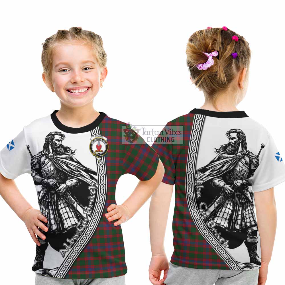 Logan Tartan Clan Crest Kid T-Shirt with Highlander Warrior Celtic Style