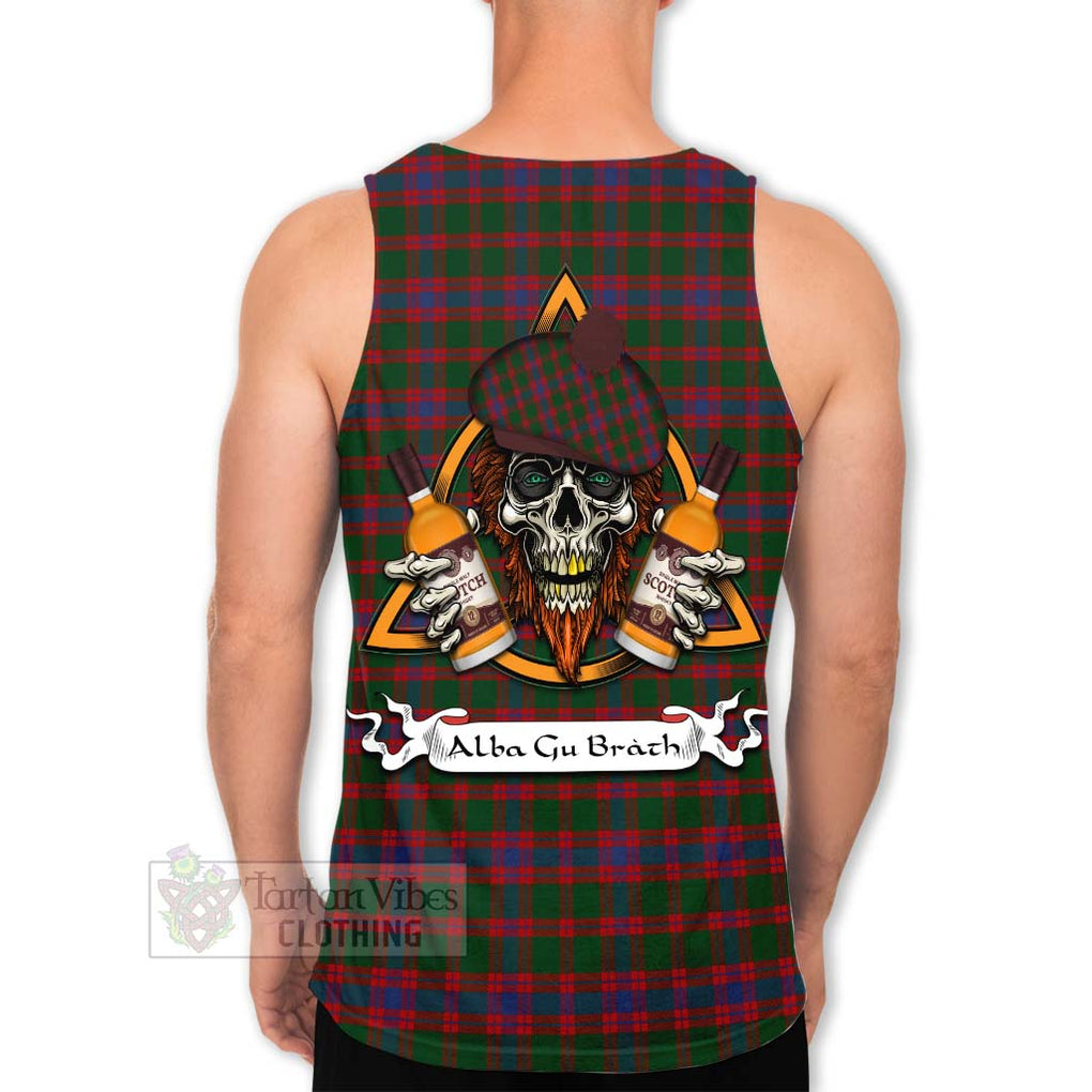 Tartan Vibes Clothing Logan Tartan Men's Tank Top with Family Crest and Bearded Skull Holding Bottles of Whiskey