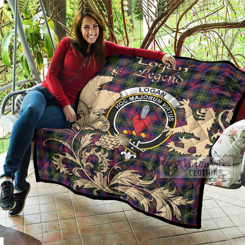 Tartan Vibes Clothing Logan Tartan Quilt with Family Crest and Scottish Symbol Style