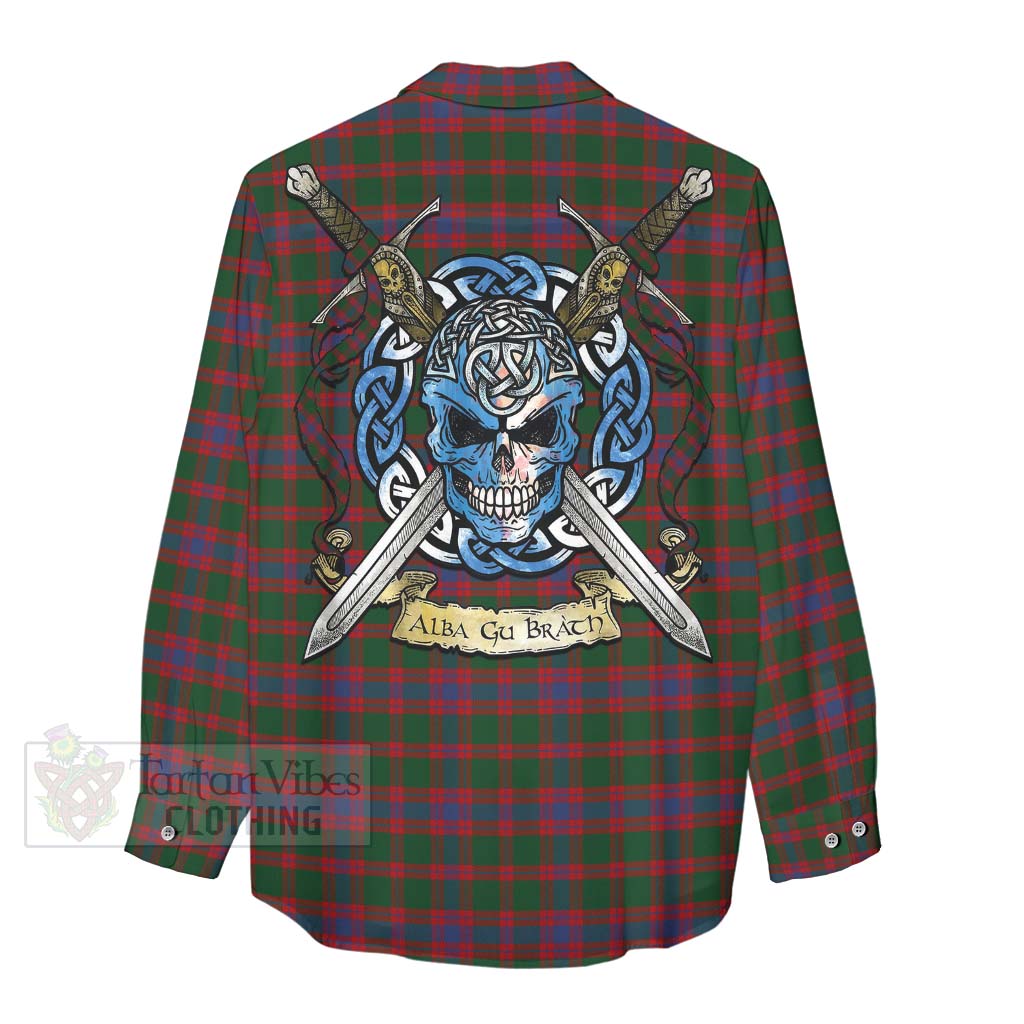 Tartan Vibes Clothing Logan Tartan Women's Casual Shirt with Family Crest Celtic Skull Style