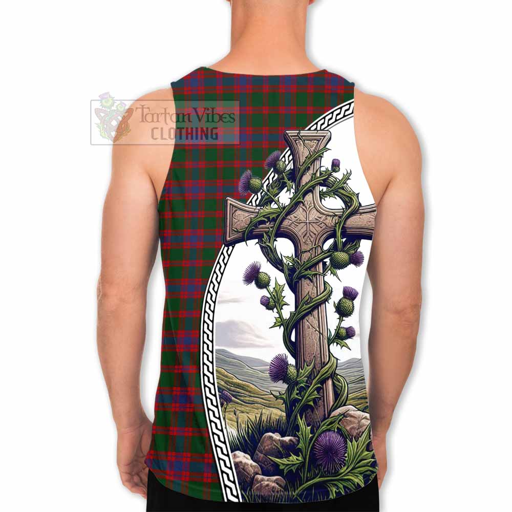 Tartan Vibes Clothing Logan Tartan Men's Tank Top with Family Crest and St. Andrew's Cross Accented by Thistle Vines