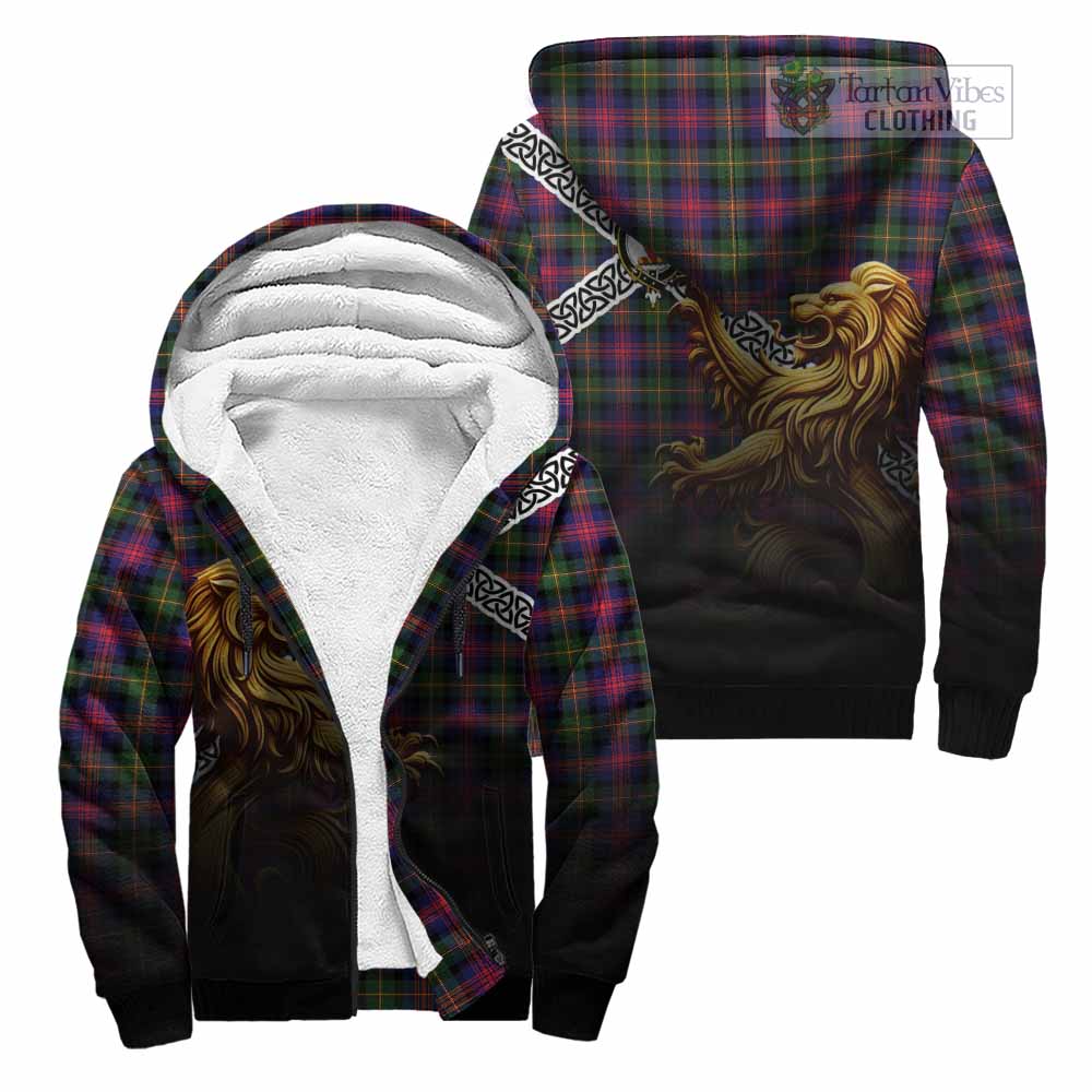 Logan Crest Tartan Sherpa Hoodie with Golden Lion Emblem Celtic Style Unisex - Tartan Vibes Clothing