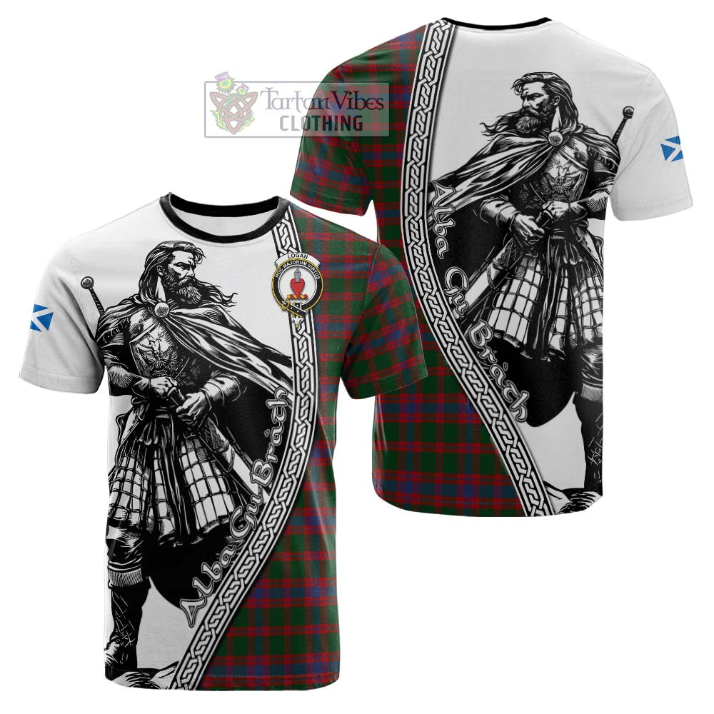 Logan Tartan Clan Crest Cotton T-shirt with Highlander Warrior Celtic Style