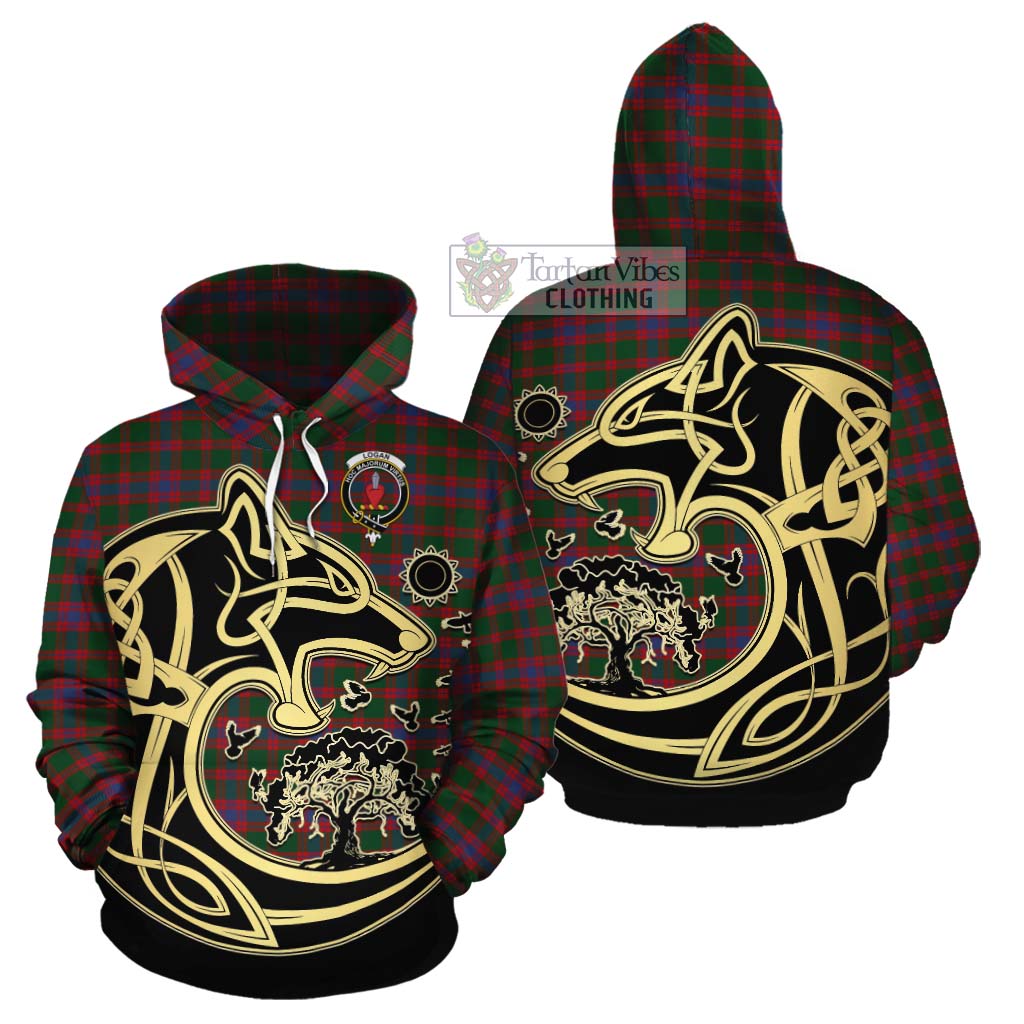 Tartan Vibes Clothing Logan Tartan Cotton Hoodie with Family Crest Celtic Wolf Style