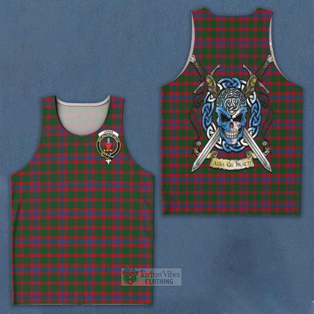 Tartan Vibes Clothing Logan Tartan Men's Tank Top with Family Crest Celtic Skull Style