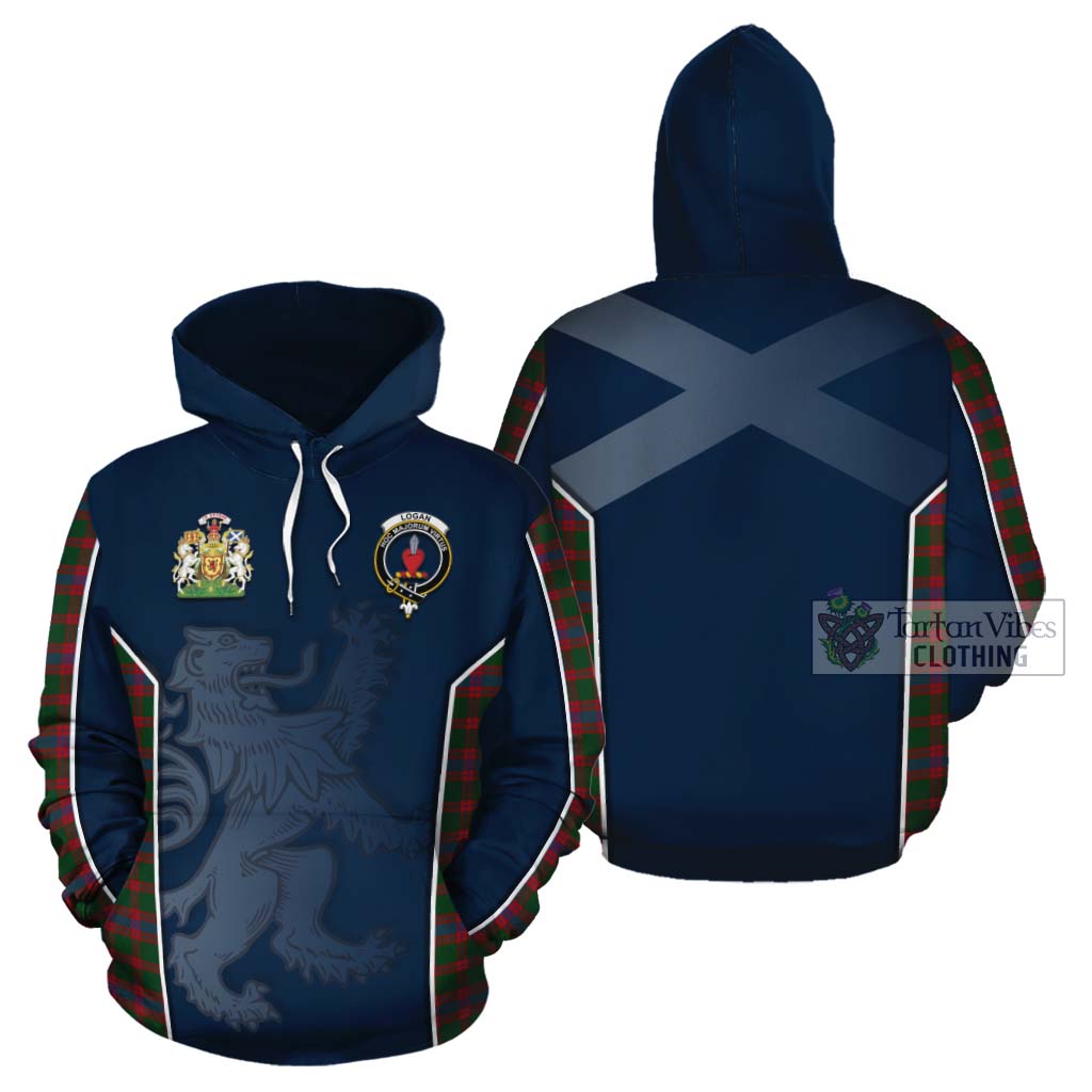 Tartan Vibes Clothing Logan Tartan Cotton Hoodie with Family Crest and Lion Rampant Vibes Sport Style