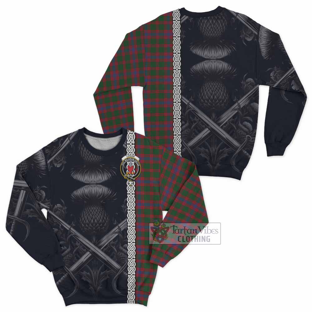 Tartan Vibes Clothing Logan Tartan Sweatshirt with Family Crest Cross Sword Thistle Celtic Vibes