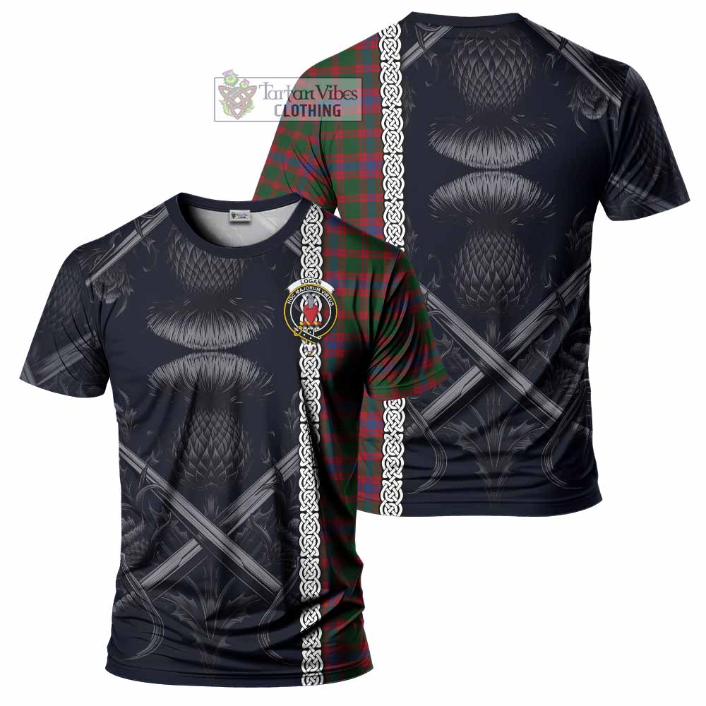 Tartan Vibes Clothing Logan Tartan T-Shirt with Family Crest Cross Sword Thistle Celtic Vibes