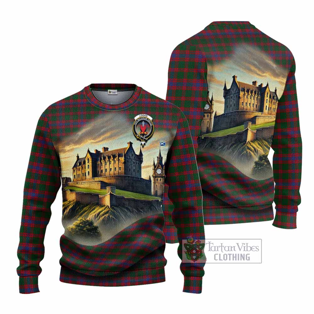 Logan Tartan Family Crest Knitted Sweater with Scottish Ancient Castle Style - Tartan Vibes Clothing