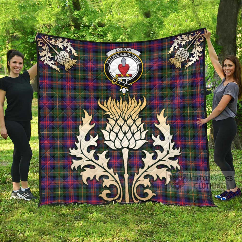 Tartan Vibes Clothing Logan Tartan Quilt with Family Crest and Golden Thistle Style