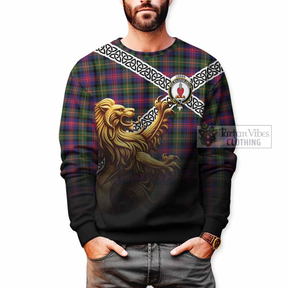 Logan Crest Tartan Sweatshirt with Golden Lion Emblem Celtic Style - Tartan Vibes Clothing