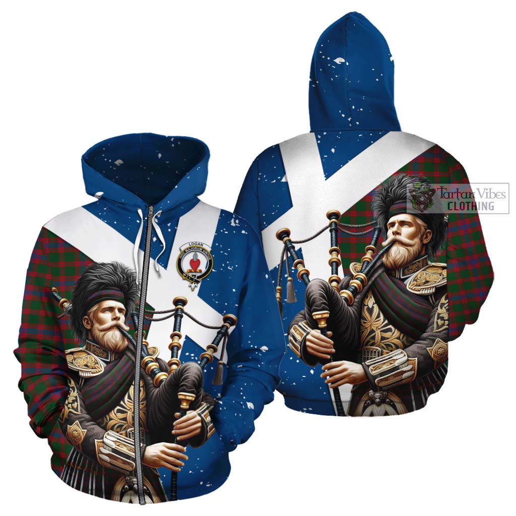 Tartan Vibes Clothing Logan Tartan Cotton Hoodie with Family Crest Scottish Bagpiper Vibes