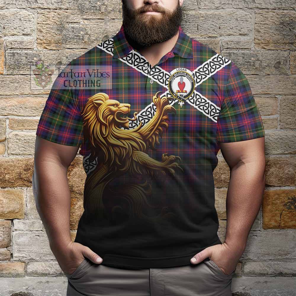 Logan Crest Tartan Polo Shirt with Golden Lion Emblem Celtic Style - Tartan Vibes Clothing