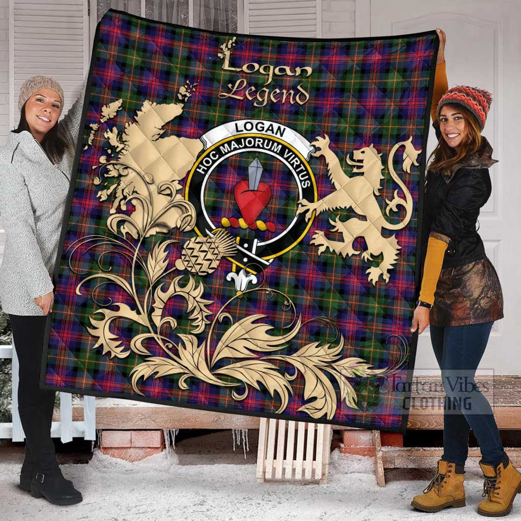 Tartan Vibes Clothing Logan Tartan Quilt with Family Crest and Scottish Symbol Style