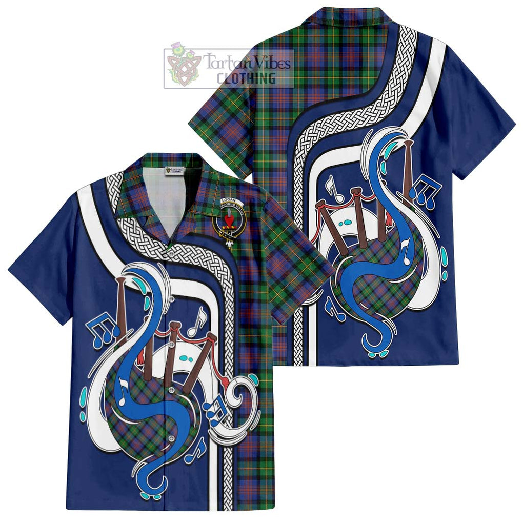 Logan Ancient Tartan Short Sleeve Button Shirt with Epic Bagpipe Style Kid - Tartanvibesclothing Shop