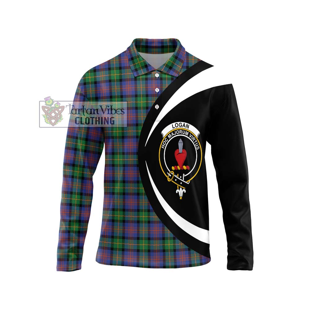 Logan Ancient Tartan Long Sleeve Polo Shirt with Family Crest Circle Style Unisex - Tartan Vibes Clothing