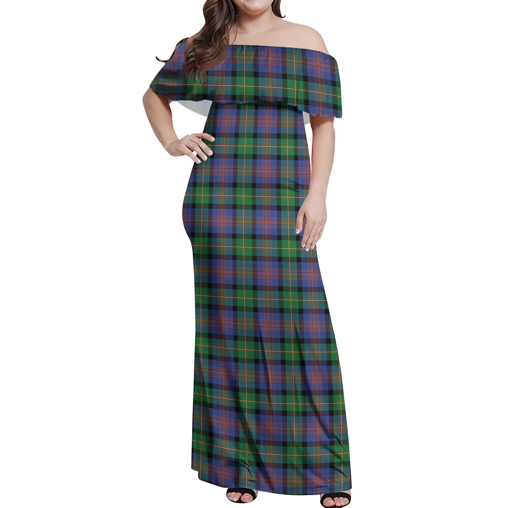 Logan Ancient Tartan Off Shoulder Long Dress Women's Dress - Tartanvibesclothing