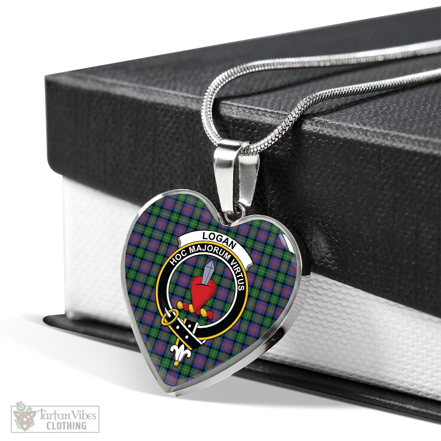 Tartan Vibes Clothing Logan Ancient Tartan Heart Necklace with Family Crest