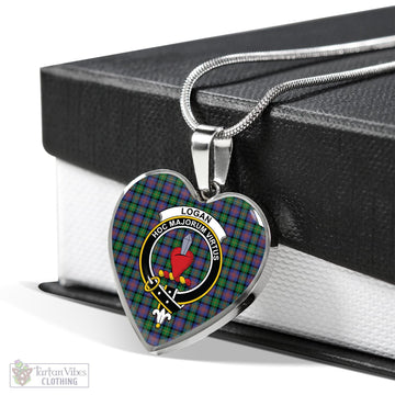 Logan Ancient Tartan Heart Necklace with Family Crest