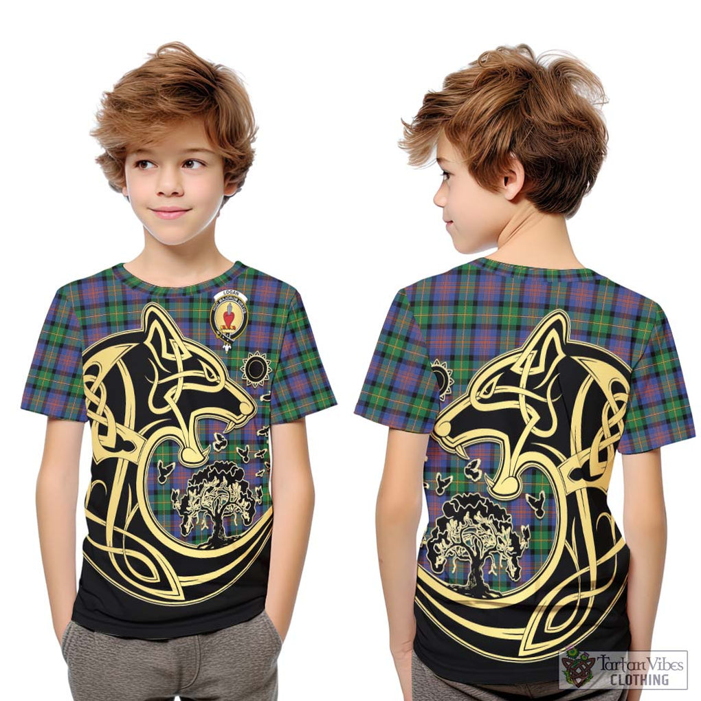 Logan Ancient Tartan Kid T-Shirt with Family Crest Celtic Wolf Style Youth XL Size14 - Tartan Vibes Clothing