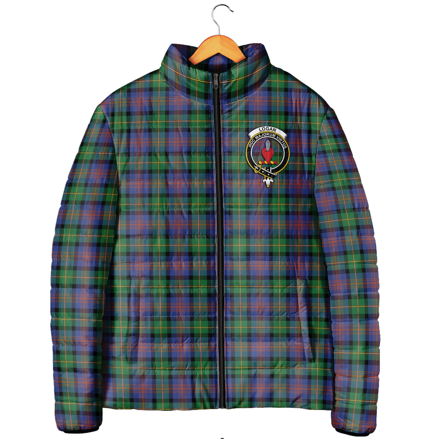 Logan Ancient Tartan Padded Jacket with Family Crest - Tartanvibesclothing