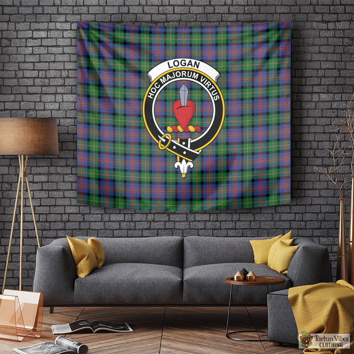 Tartan Vibes Clothing Logan Ancient Tartan Tapestry Wall Hanging and Home Decor for Room with Family Crest