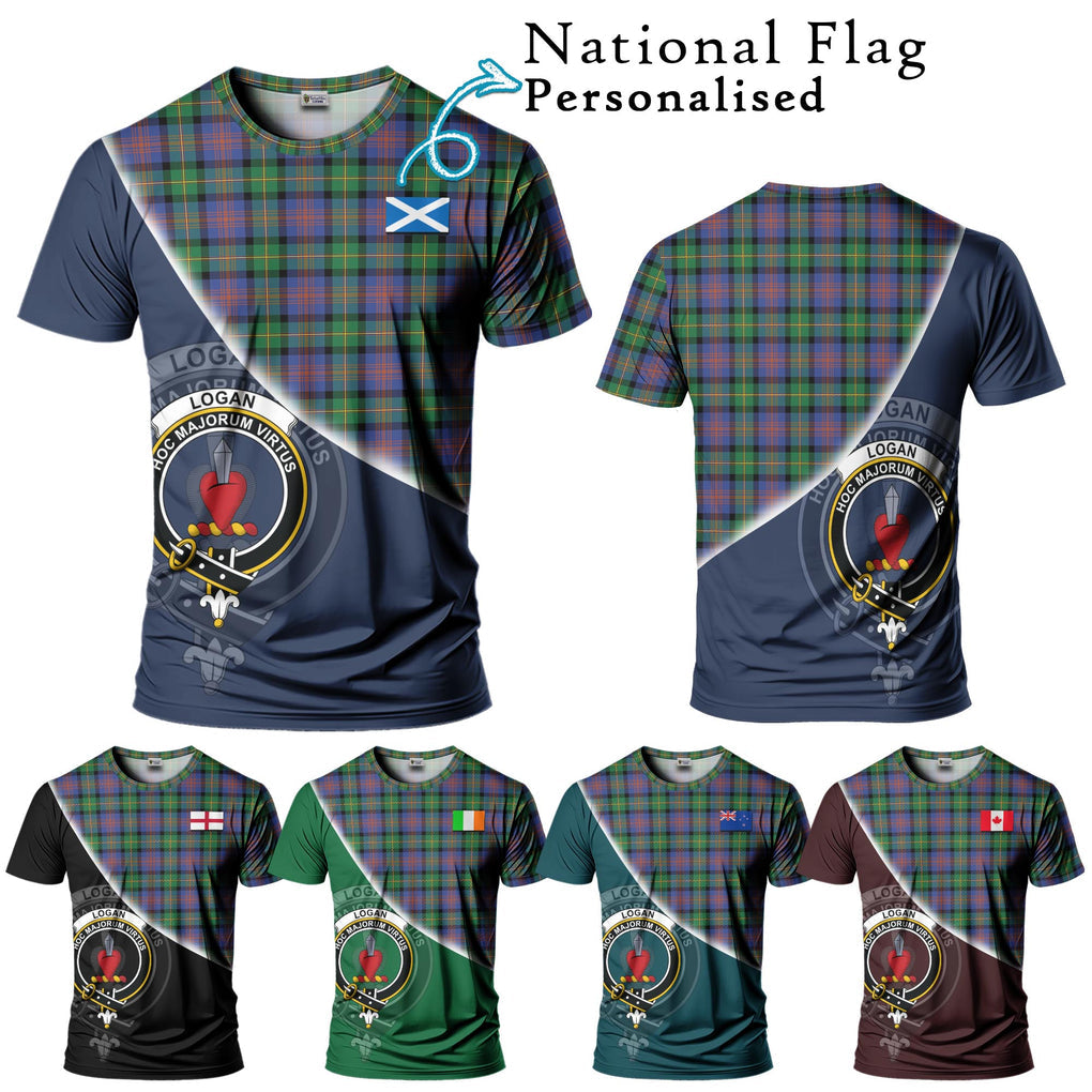 Logan Ancient Tartan T-Shirt with Personalised National Flag and Family Crest Half Style Kid's Shirt - Tartanvibesclothing Shop