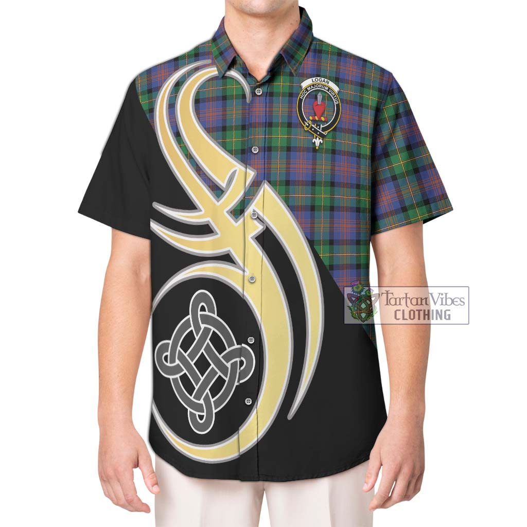 Logan Ancient Tartan Short Sleeve Button Shirt with Family Crest and Celtic Symbol Style Kid - Tartan Vibes Clothing