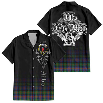 Logan Ancient Tartan Short Sleeve Button Up Shirt Featuring Alba Gu Brath Family Crest Celtic Inspired