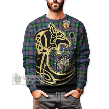 Logan Ancient Tartan Sweatshirt with Family Crest Celtic Wolf Style