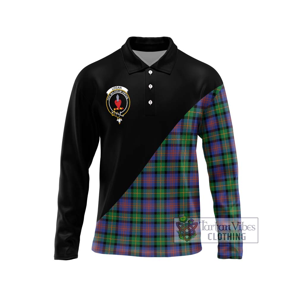 Logan Ancient Tartan Long Sleeve Polo Shirt with Family Crest and Military Logo Style Unisex - Tartanvibesclothing Shop