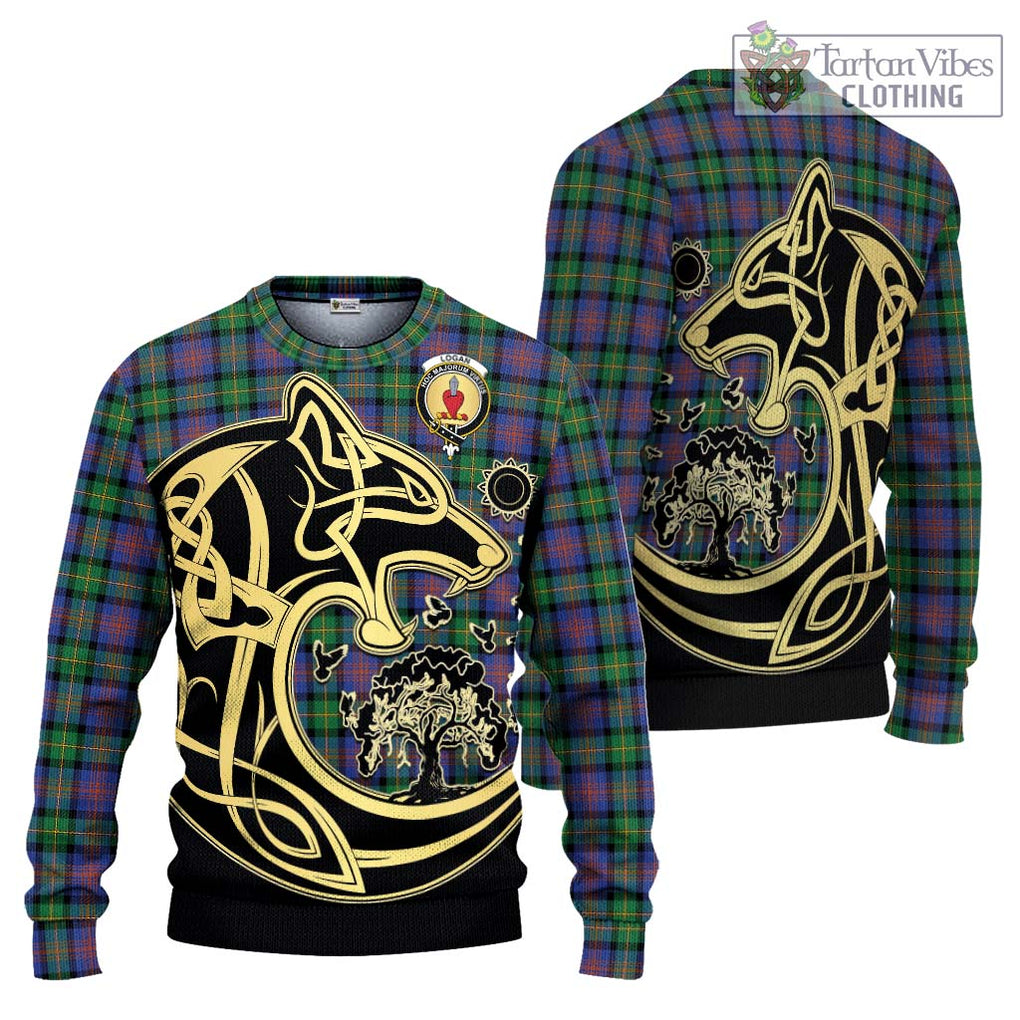 Logan Ancient Tartan Knitted Sweater with Family Crest Celtic Wolf Style Unisex - Tartan Vibes Clothing