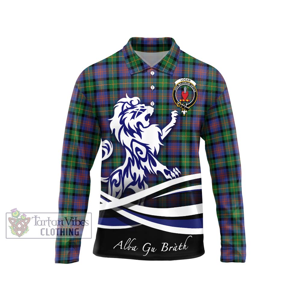 Logan Ancient Tartan Long Sleeve Polo Shirt with Alba Gu Brath Regal Lion Emblem Unisex - Tartanvibesclothing Shop