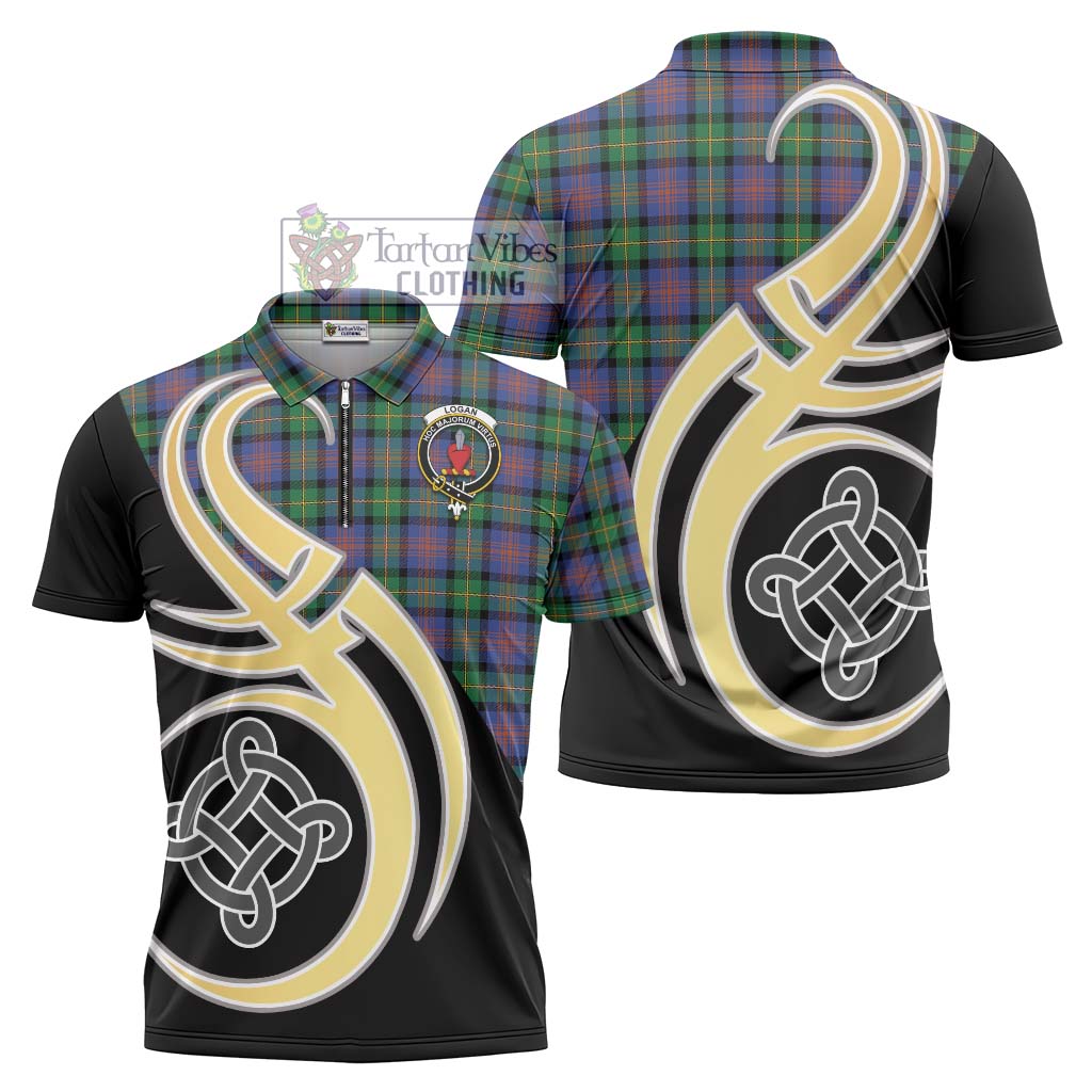 Tartan Vibes Clothing Logan Ancient Tartan Zipper Polo Shirt with Family Crest and Celtic Symbol Style