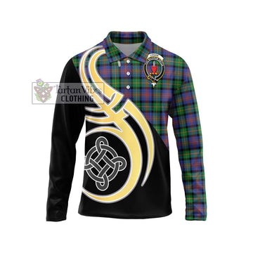 Logan Ancient Tartan Long Sleeve Polo Shirt with Family Crest and Celtic Symbol Style