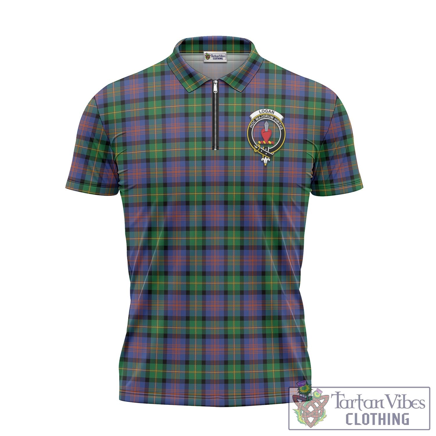 Tartan Vibes Clothing Logan Ancient Tartan Zipper Polo Shirt with Family Crest