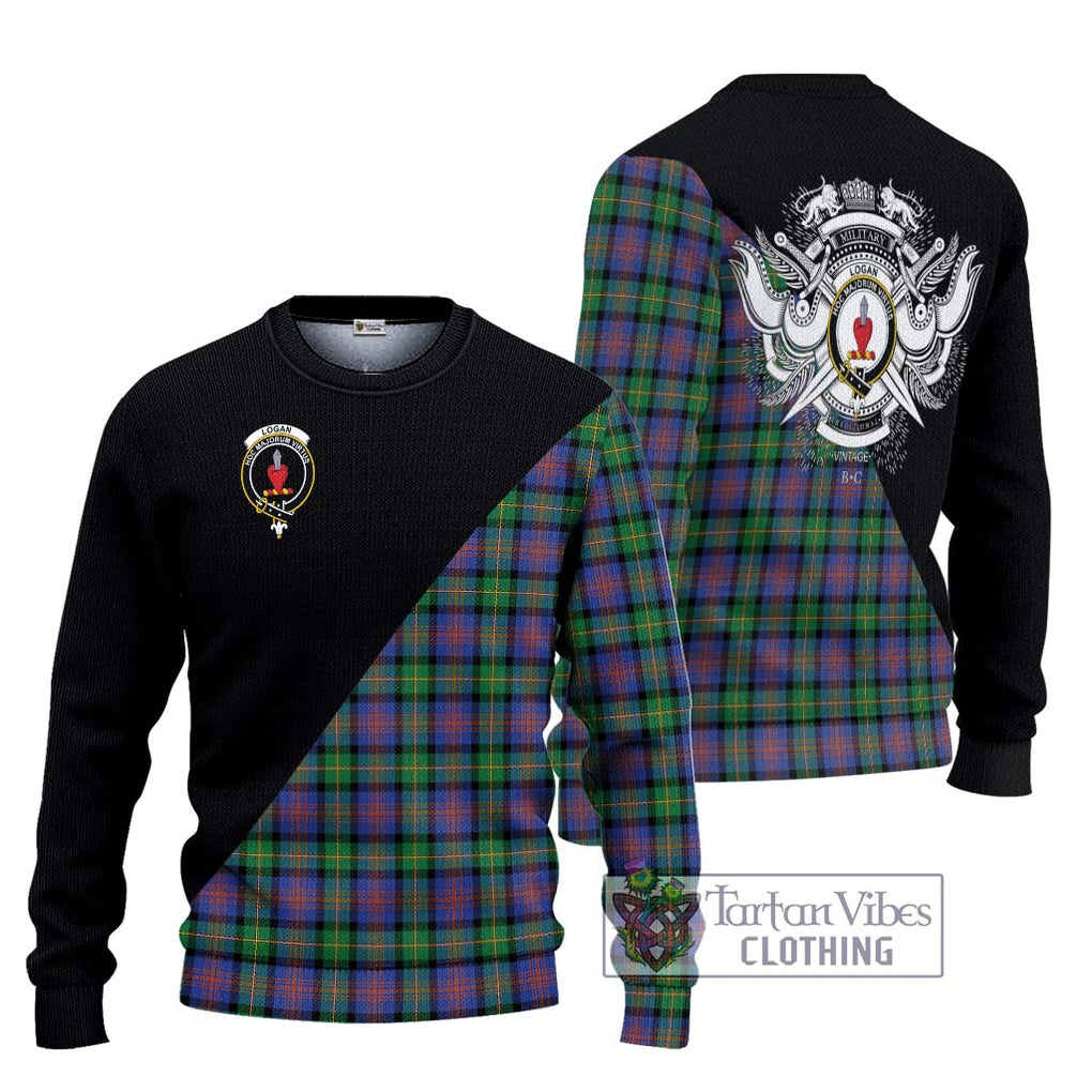 Logan Ancient Tartan Knitted Sweater with Family Crest and Military Logo Style Unisex - Tartanvibesclothing Shop