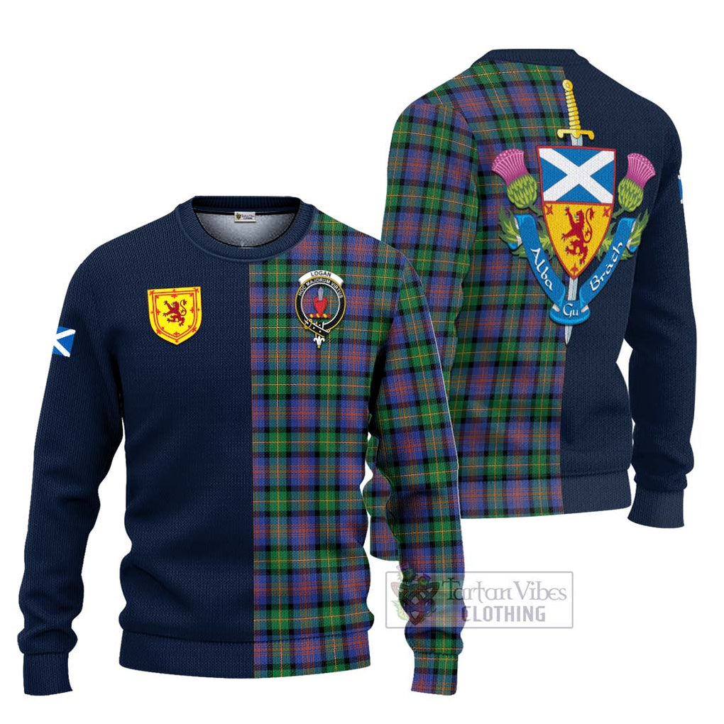 Tartan Vibes Clothing Logan Ancient Tartan Knitted Sweater with Scottish Lion Royal Arm Half Style