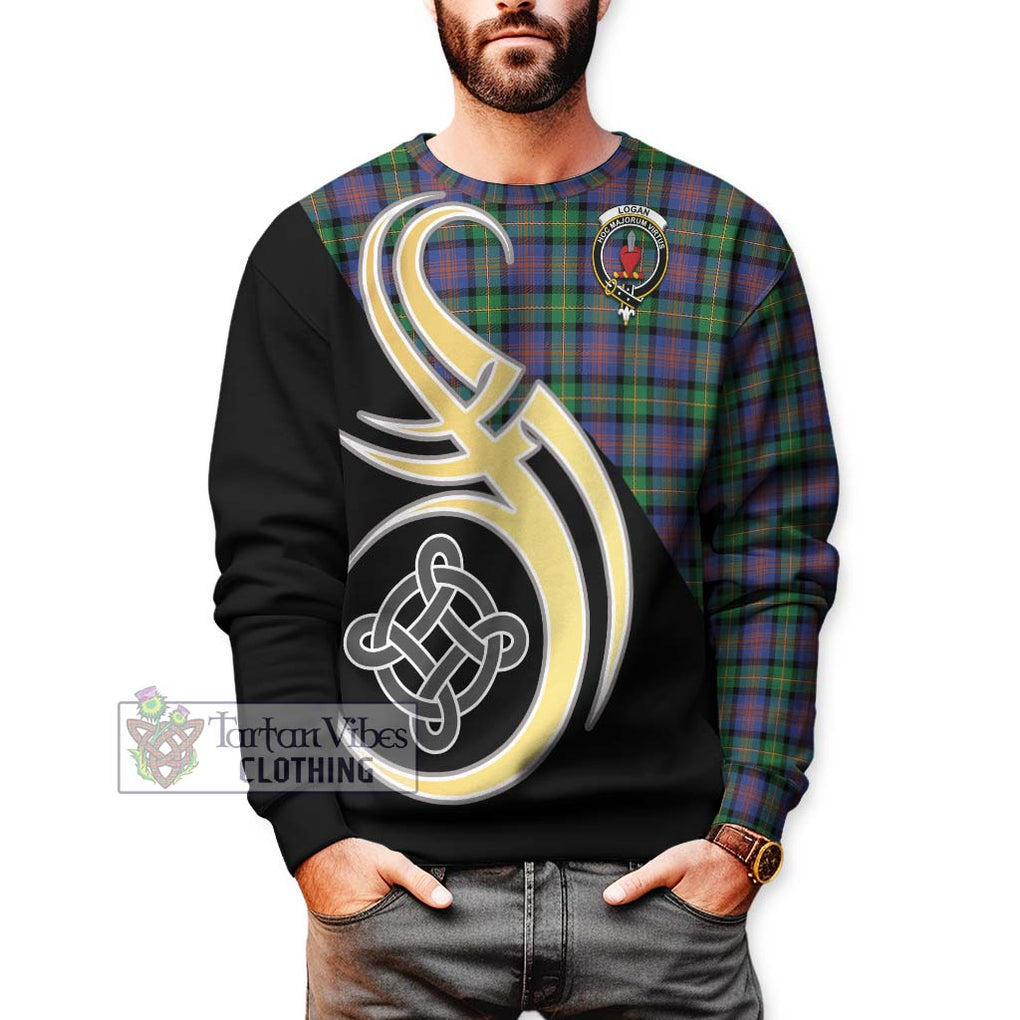 Logan Ancient Tartan Sweatshirt with Family Crest and Celtic Symbol Style Unisex - Tartan Vibes Clothing