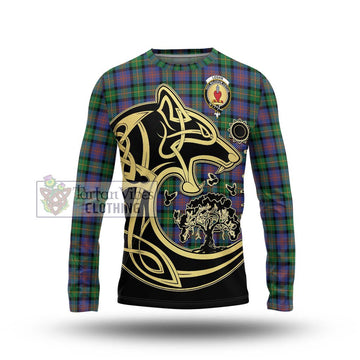 Logan Ancient Tartan Long Sleeve T-Shirt with Family Crest Celtic Wolf Style