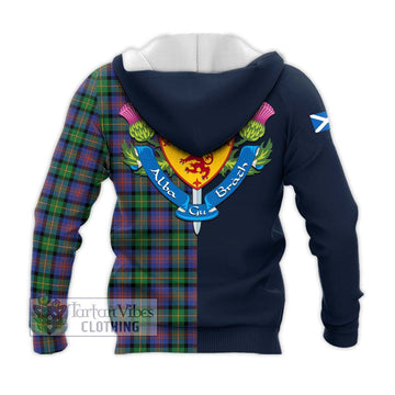 Logan Ancient Tartan Knitted Hoodie Alba with Scottish Lion Royal Arm Half Style