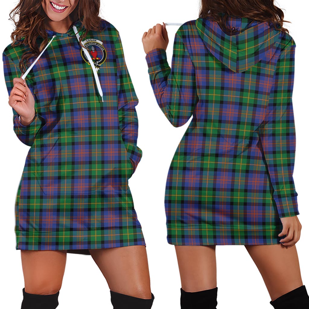 Logan Ancient Tartan Hoodie Dress with Family Crest - Tartan Vibes Clothing