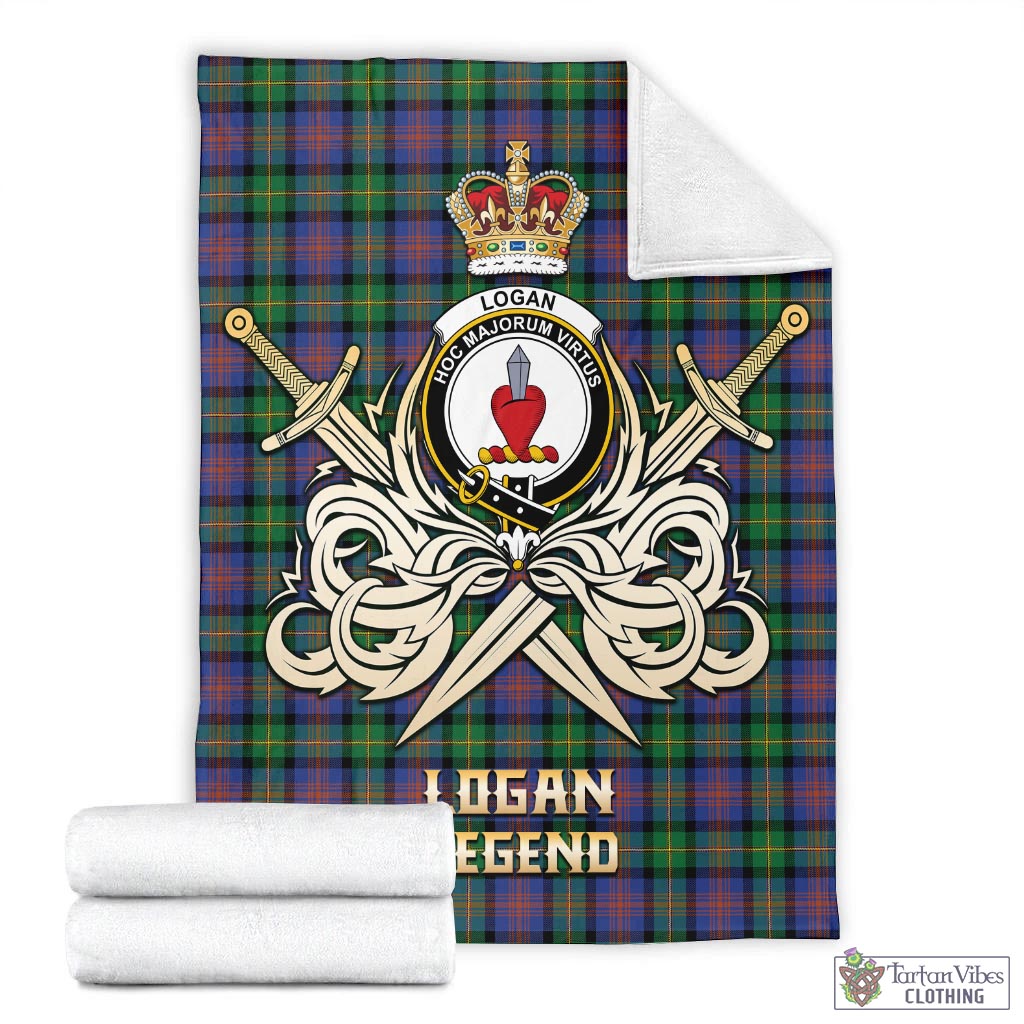 Tartan Vibes Clothing Logan Ancient Tartan Blanket with Clan Crest and the Golden Sword of Courageous Legacy