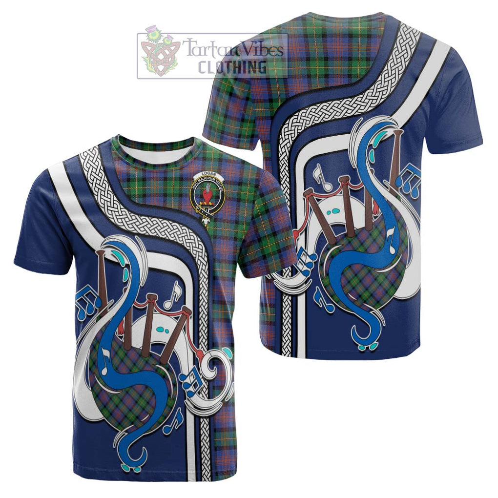 Tartan Vibes Clothing Logan Ancient Tartan Cotton T-shirt with Epic Bagpipe Style