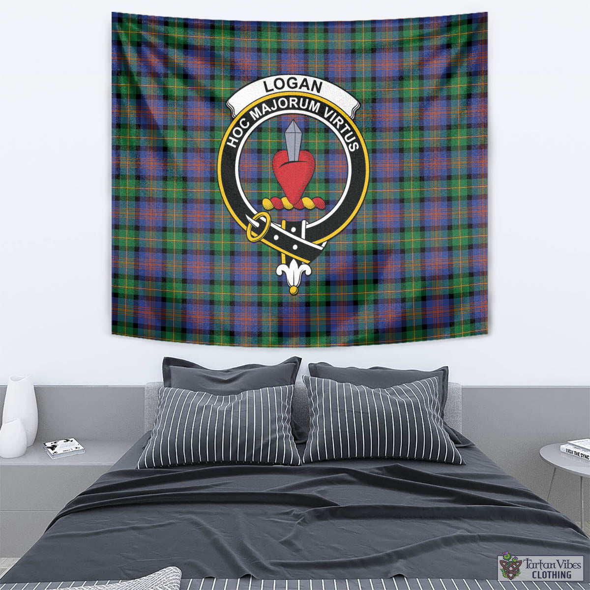 Tartan Vibes Clothing Logan Ancient Tartan Tapestry Wall Hanging and Home Decor for Room with Family Crest