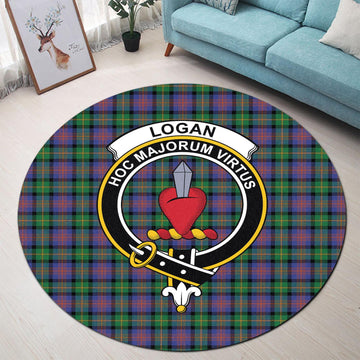 Logan Ancient Tartan Round Rug with Family Crest