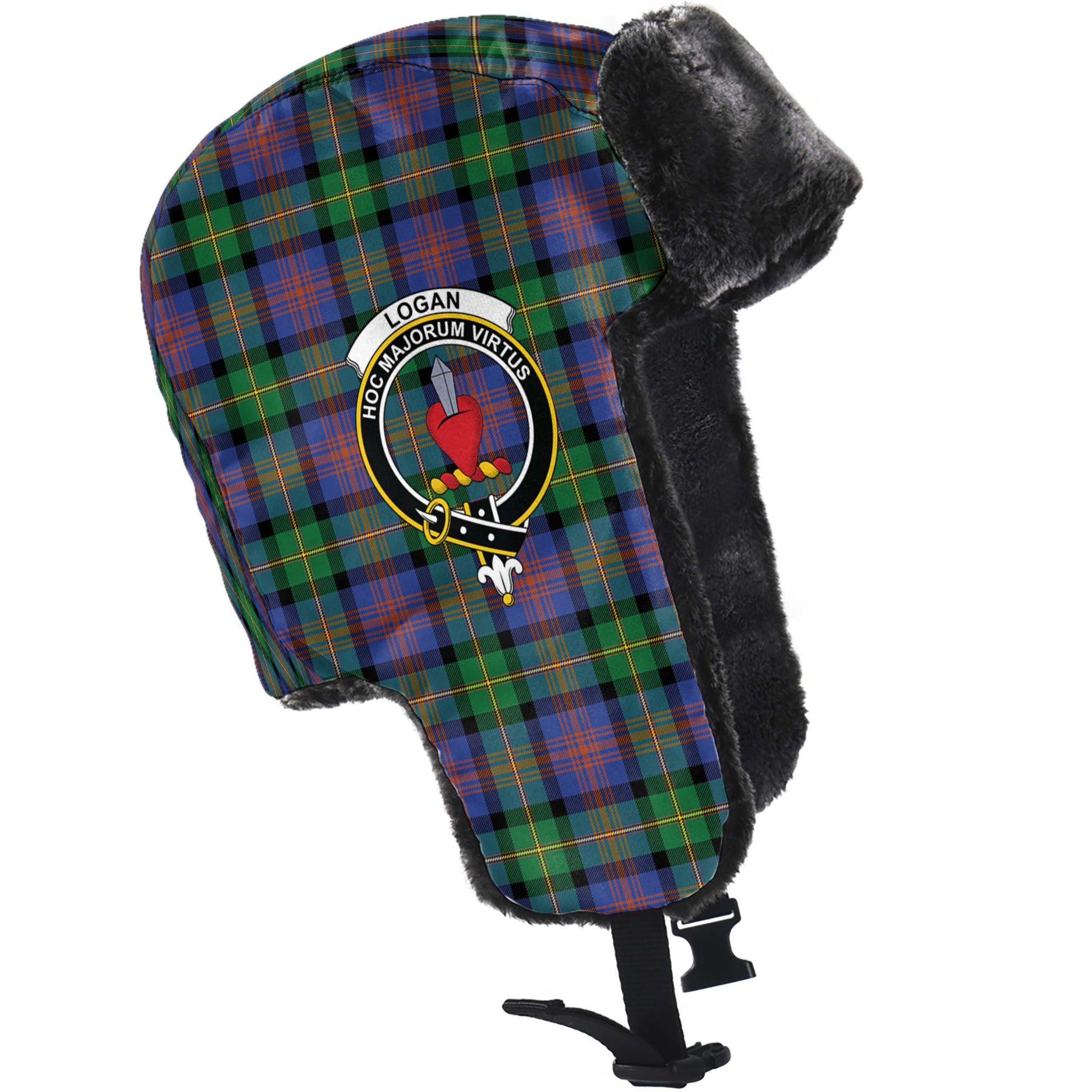 Logan Ancient Tartan Winter Trapper Hat with Family Crest - Tartanvibesclothing