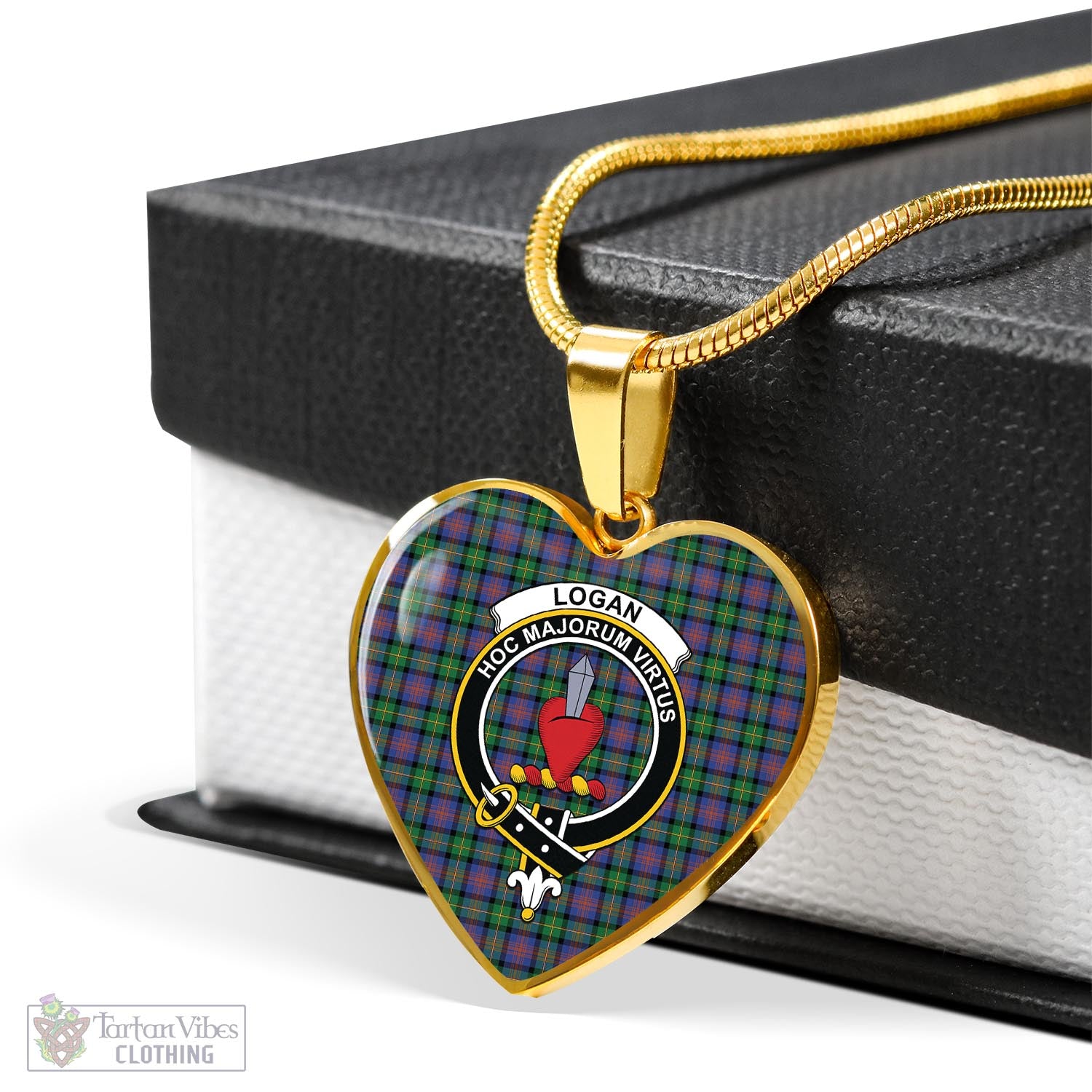 Tartan Vibes Clothing Logan Ancient Tartan Heart Necklace with Family Crest